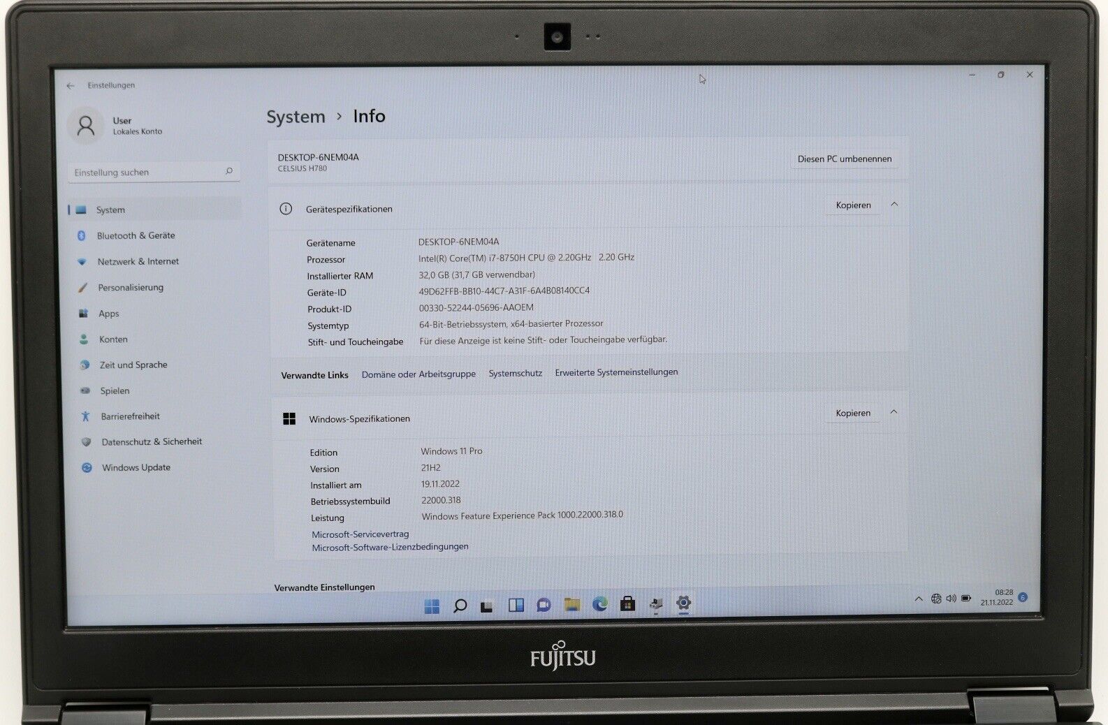 Fujitsu Celsius H780 | i7-8750H 6 Kerne | 32GB RAM | 512GB SSD | NVIDIA Quadro P600