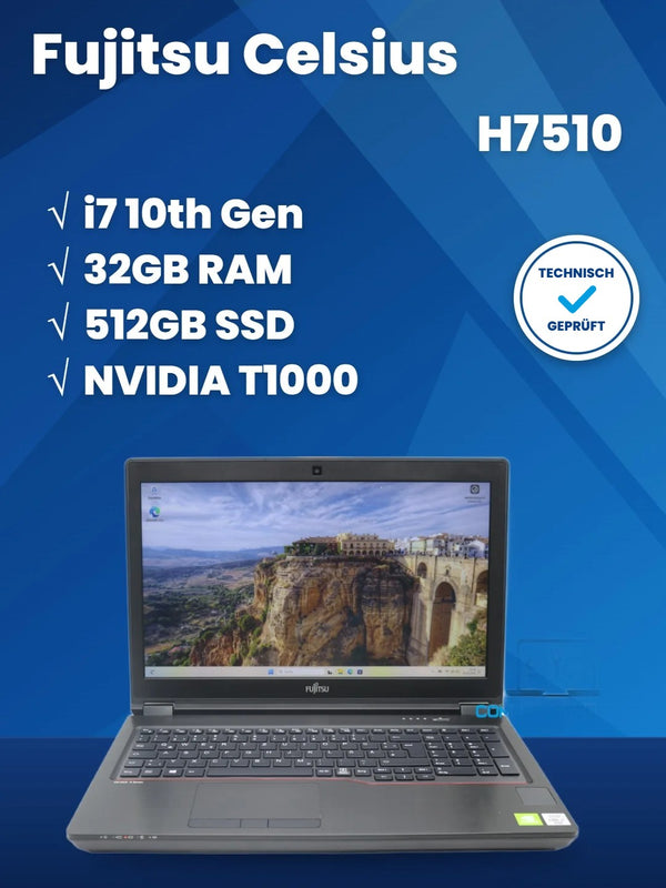 Fujitsu Celsius H7510 CAD i7-10850H 6Kerne 32GB RAM 512GB SSD T1000 Hervorragend