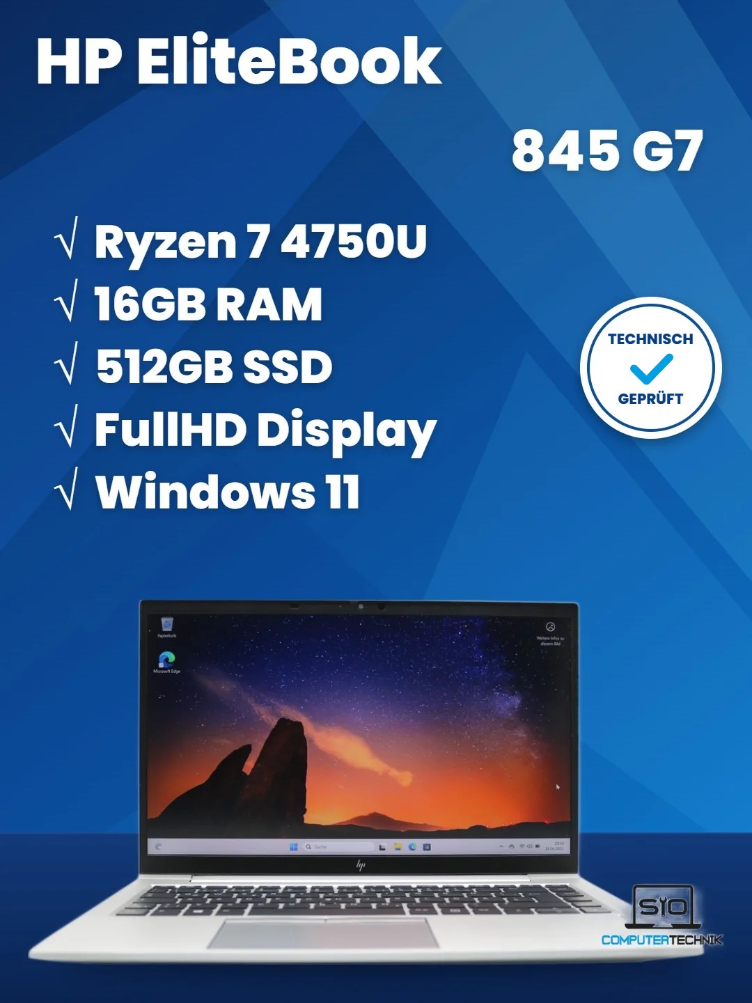 HP Elitebook 845 G7 AMD Ryzen 7 PRO 4750U 16GB RAM 512GB SSD 14 FullHD Win11 #77