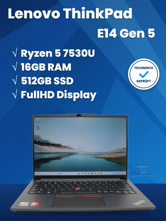 Lenovo ThinkPad E14 | Gen5 AMD Ryzen 5 7530U | 16GB RAM | 512GB SSD | FHD  | BIOSFREI