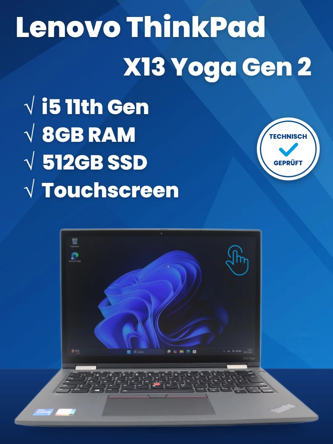 Lenovo ThinkPad X13 Yoga Gen 2 i5-11th 8GB RAM 512GB SSD FHD Touch mit Stift