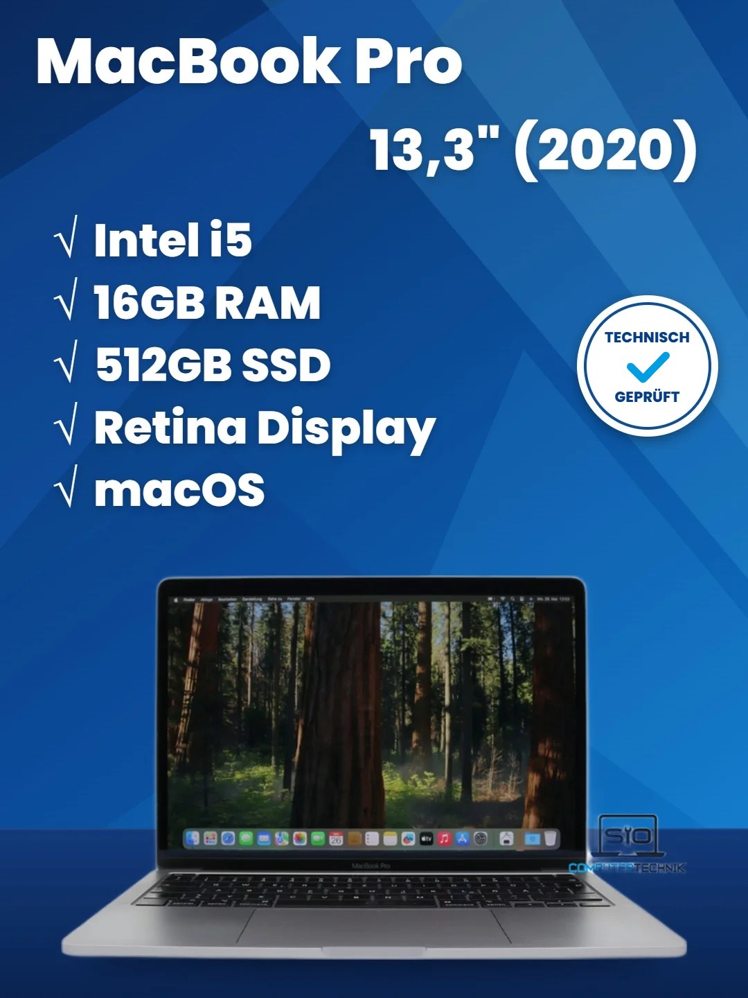 MacBook Pro | i5 (2020) | 13,3 Zoll | Retina 2560x1600 | 16GB RAM | 512GB SSD