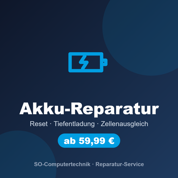 Laptop-Akku-Reparatur (Akku-Reset, Tiefentladung, Zellenausgleich) für Original-Markenakkus