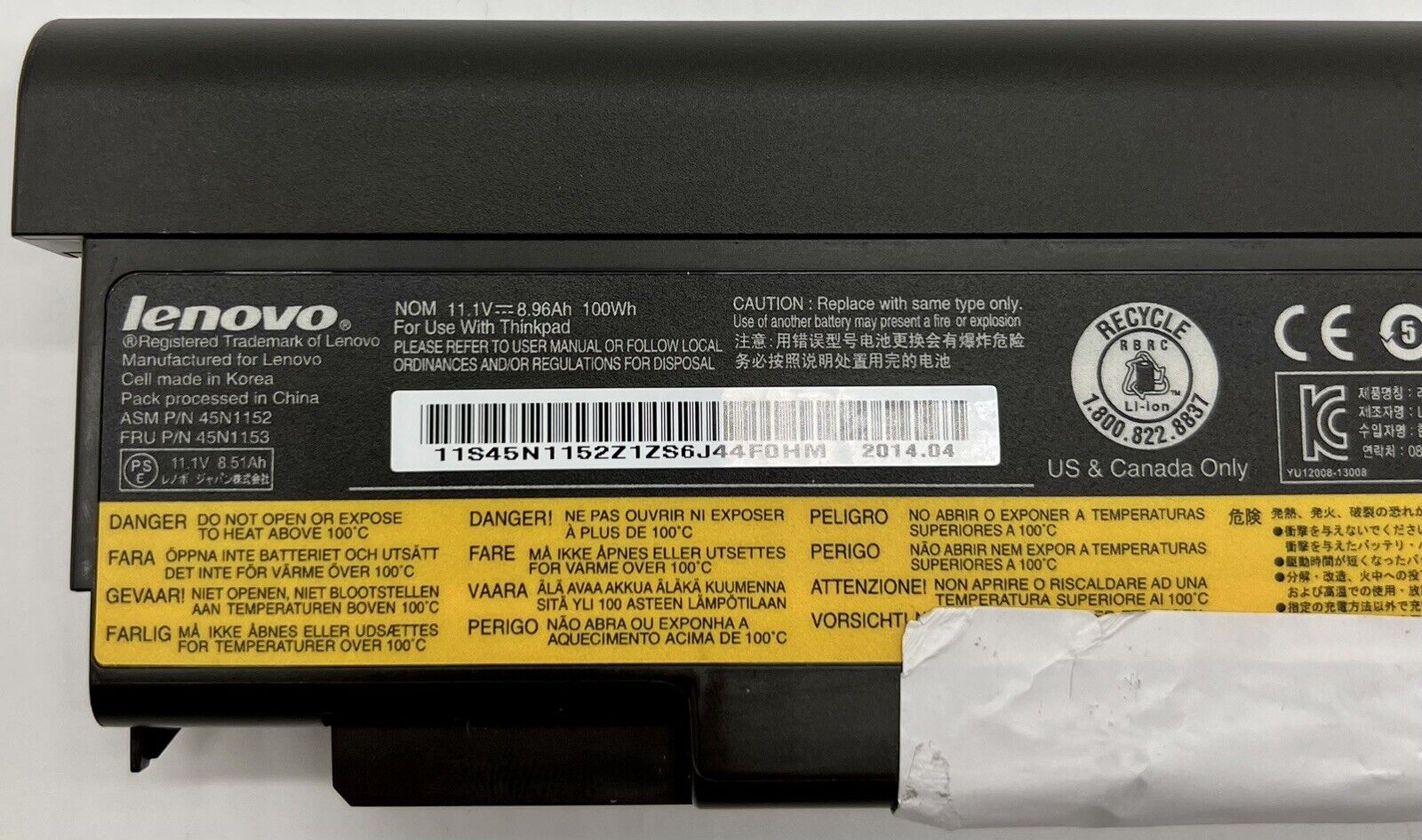 Lenovo Thinkpad 57++ Original Akku 45N1153 100Wh für T440p T540p W540 W541