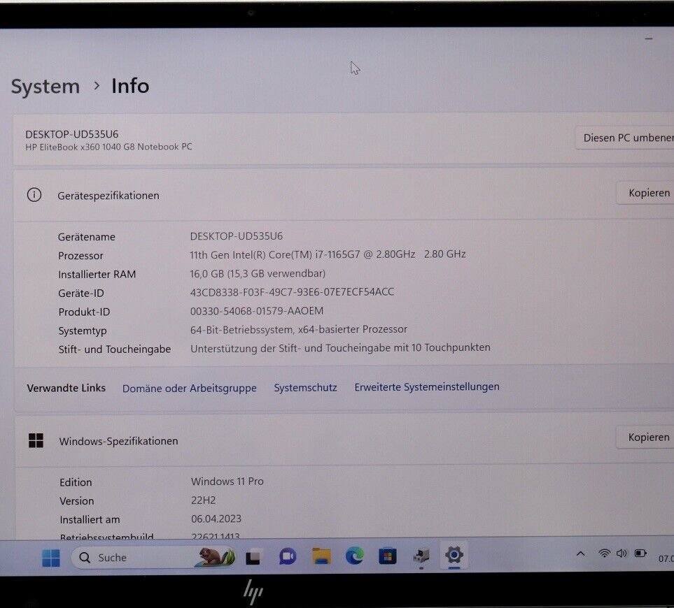 HP Elitebook x360 1040 G8 | i7-1165G7 | 13,3 дюйма | 16 ГБ ОЗУ | SSD-накопитель емкостью 1 ТБ